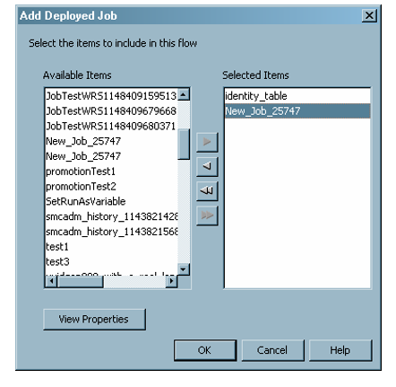  Use the Add Deployed Job dialog box to select from the jobs that have been deployed for scheduling.