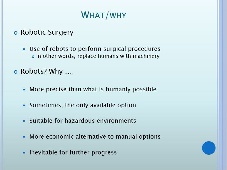 Robotic Surgery, Power Point Presentation Example