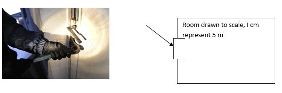 Room drawn to scale, I cm represent 5 m