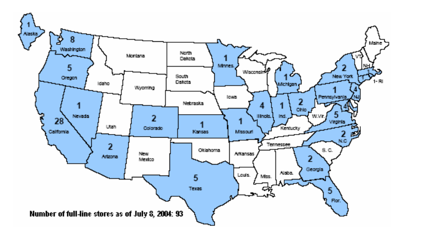 Number of full-line stores as of July 8, 2004 93