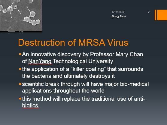 Destruction of MRSA Virus