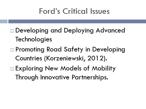 Ford’s Critical Issues