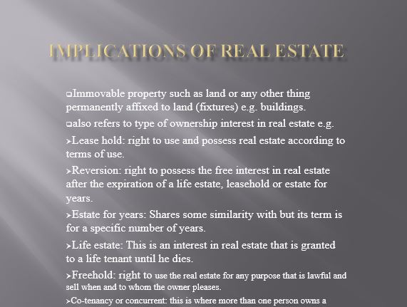 Implications of Real estate