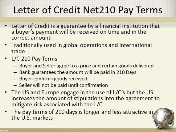 Letter of Credit Net210 Pay Terms