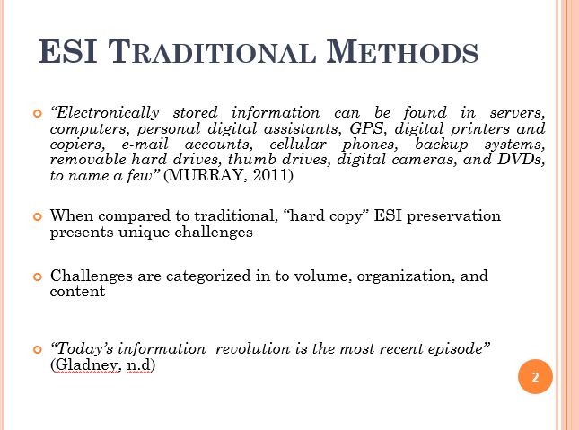ESI Traditional Methods
