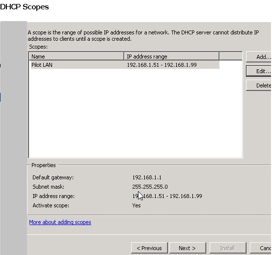 Figure 1.6 (Configured DHCP Scope)