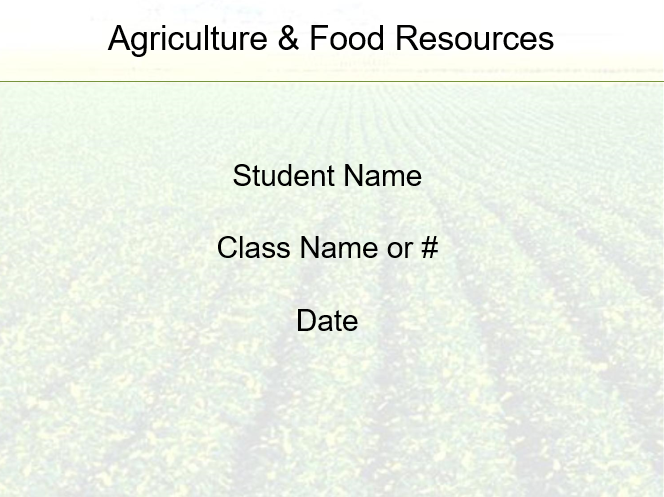 Agriculture & Food Resources