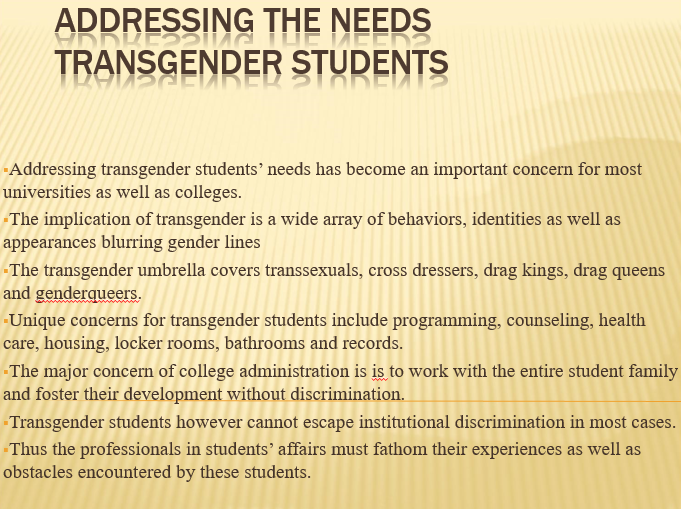 Addressing the needs transgender students