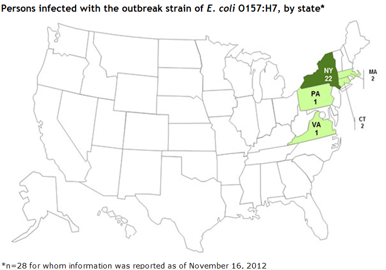Illustration of the number of individuals infected with the illness by state