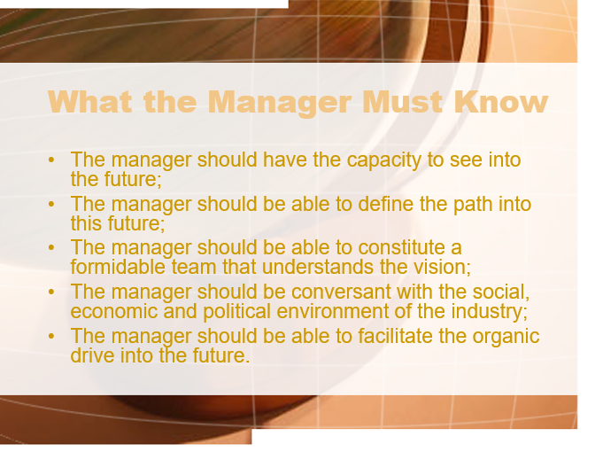 What the Manager Must Know