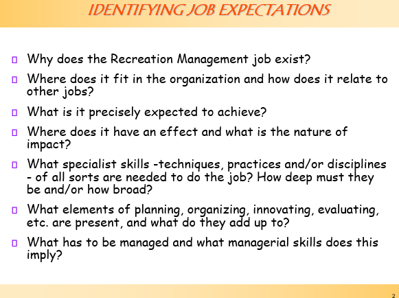 IDENTIFYING JOB EXPECTATIONS