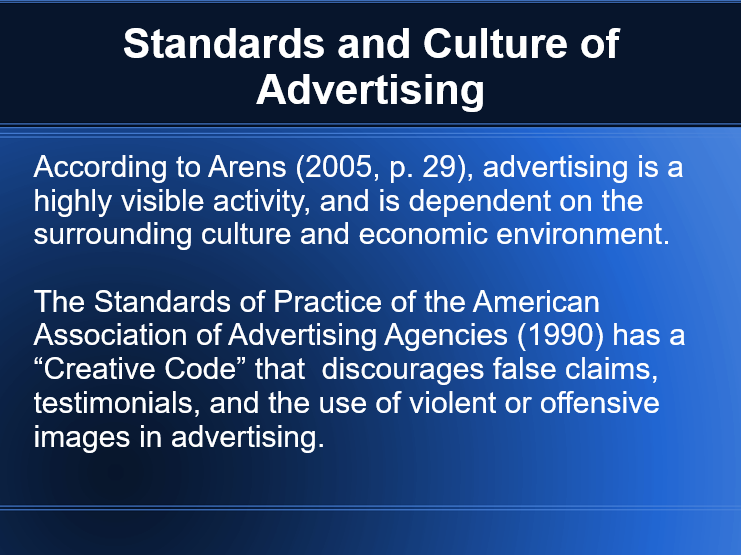 Standards and Culture of Advertising