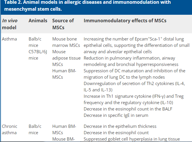 MSC's Animal Model Immunomodulation