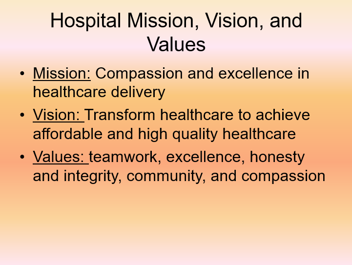Hospital Mission, Vision, and Values