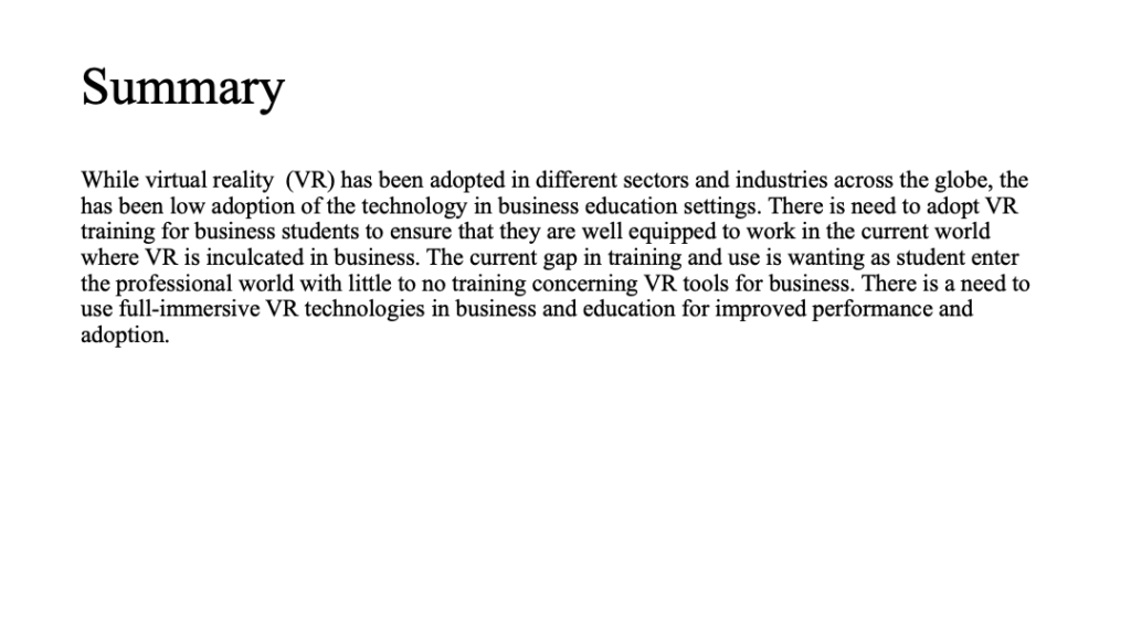 Virtual Reality in Business Education, Power Point Presentation Example